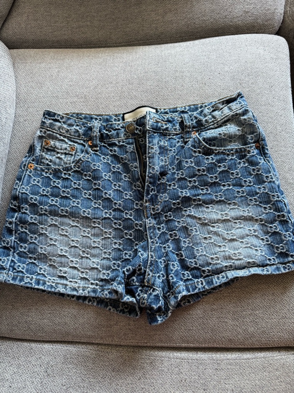 Gucci Blue Logo Denim Shorts